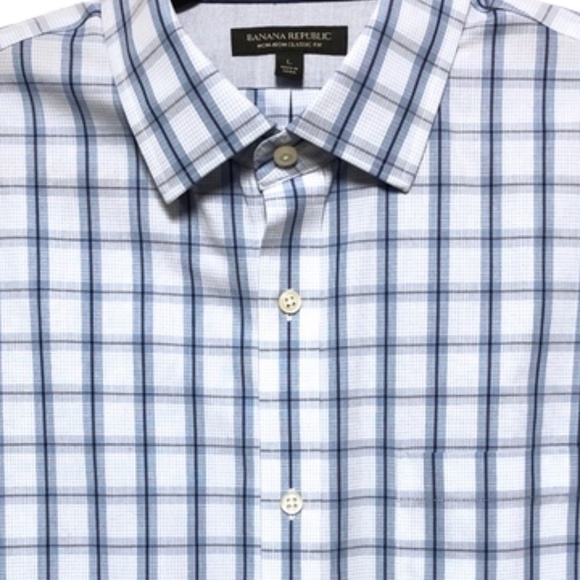 Banana Republic Blue & Gray Classic Fit Non Iron Shirt L - Picture 3 of 4